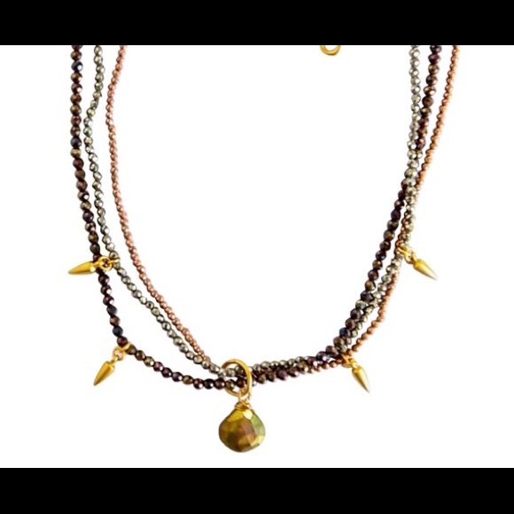 Gold & Pyrite Triple Strand Necklace